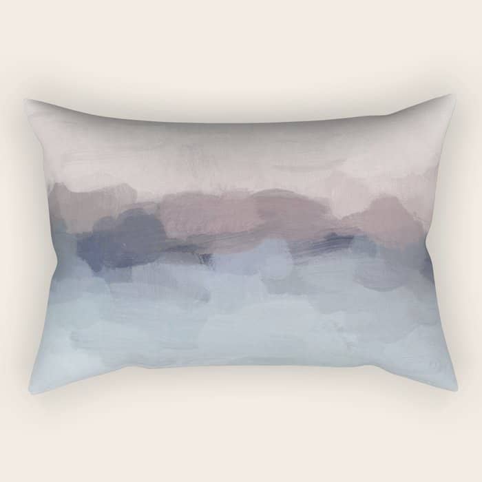 Blushing Seas - Pink Mauve Purple Navy Light Blue Abstract Painting Modern Ocean Waves Horizon Rectangular Pillow