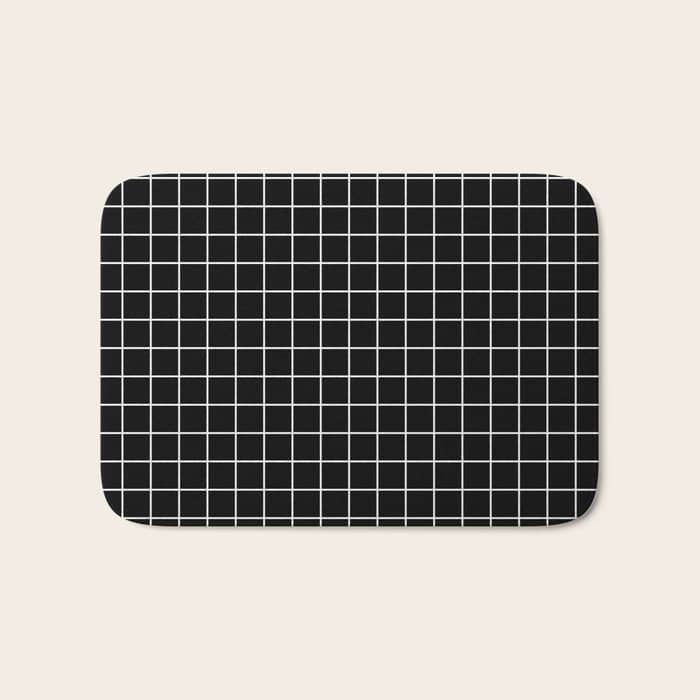 Black Grid White Lines| Black Aesthetic Bath Mat