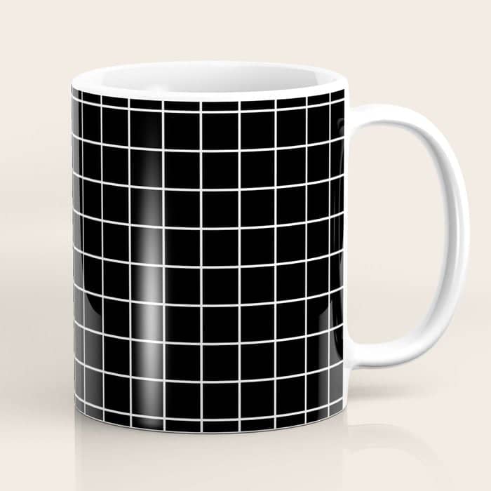 Black Grid White Lines| Black Aesthetic Coffee Mug