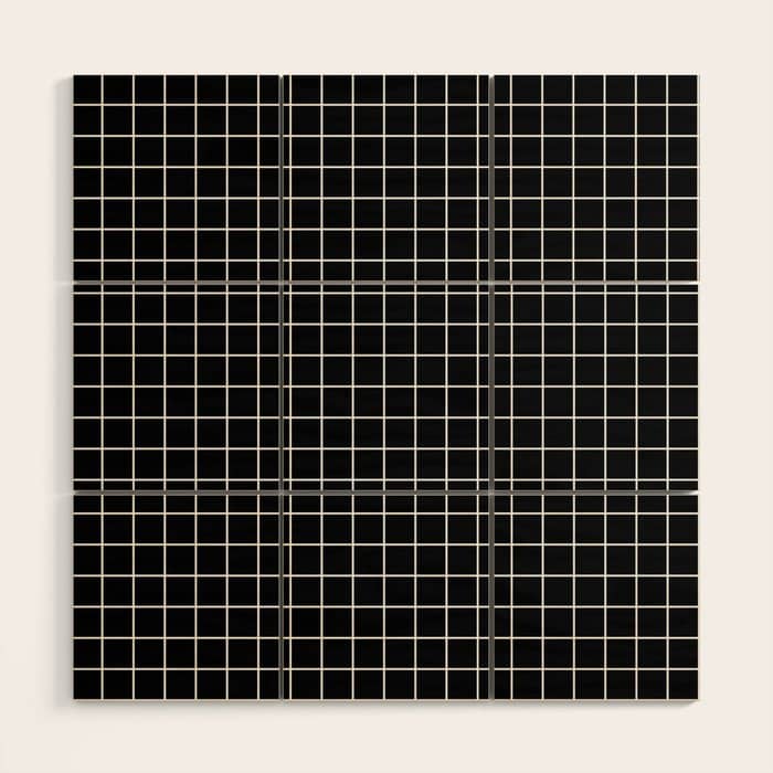 Black Grid White Lines| Black Aesthetic Wood Wall Art