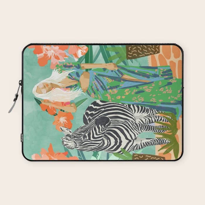 Never Change Your Stripes Illustration, Modern Bohemian Zebra Painting Wildlife Woman Laptop Sleeve