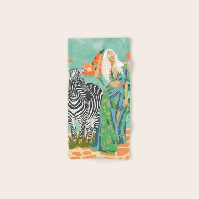 Never Change Your Stripes Illustration, Modern Bohemian Zebra Painting Wildlife Woman Bath Towel