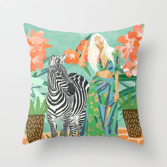 Never Change Your Stripes Illustration, Modern Bohemian Zebra Painting Wildlife Woman Throw Pillow