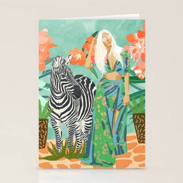 Never Change Your Stripes Illustration, Modern Bohemian Zebra Painting Wildlife Woman Stationery Card