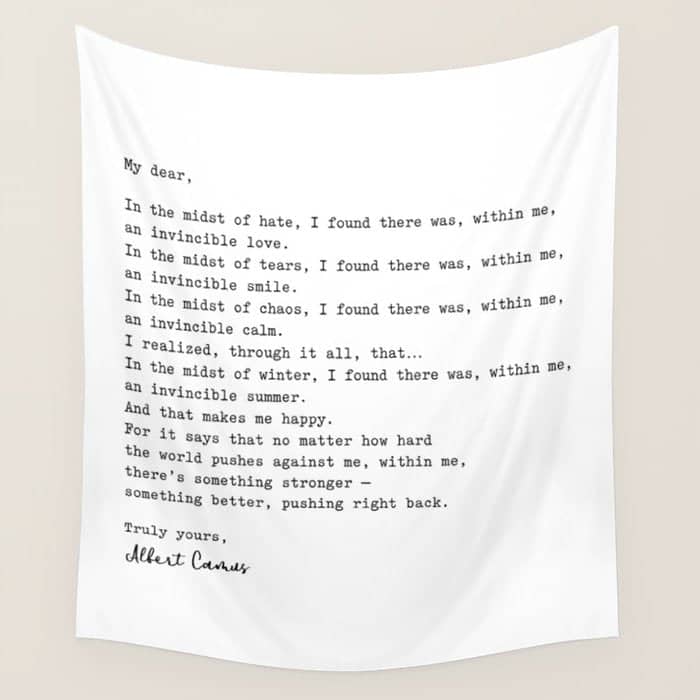 Albert Camus Quote - My Dear In The Midst Of Hate I Found Wall Tapestry