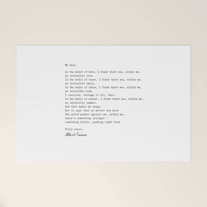 Albert Camus Quote - My Dear In The Midst Of Hate I Found Welcome Mat