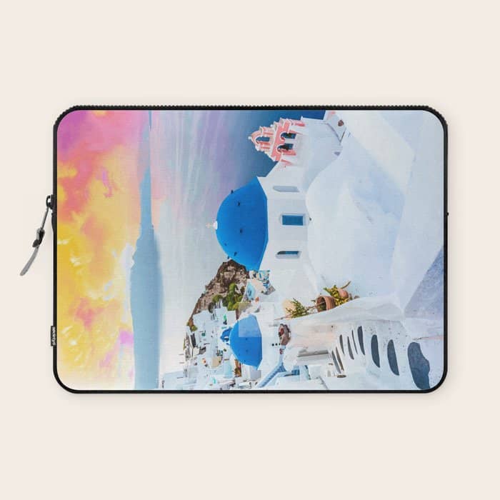 Greek Fantasy, Greece Travel Tropical Photography, Nature Landscape Ocean Architecture Graphic Laptop Sleeve