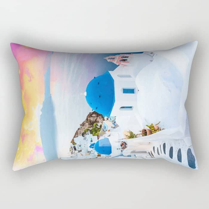Greek Fantasy, Greece Travel Tropical Photography, Nature Landscape Ocean Architecture Graphic Rectangular Pillow