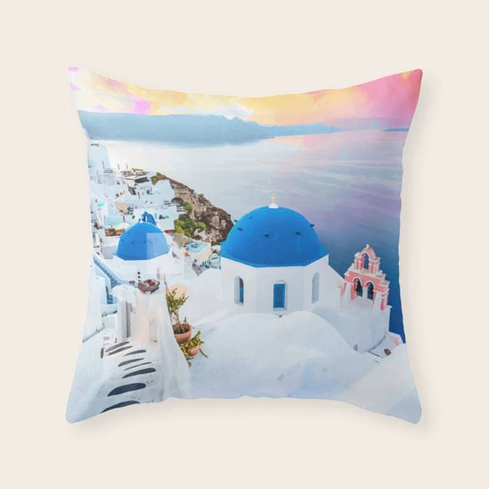Greek Fantasy, Greece Travel Tropical Photography, Nature Landscape Ocean Architecture Graphic Throw Pillow