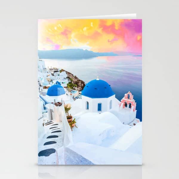 Greek Fantasy, Greece Travel Tropical Photography, Nature Landscape Ocean Architecture Graphic Stationery Card