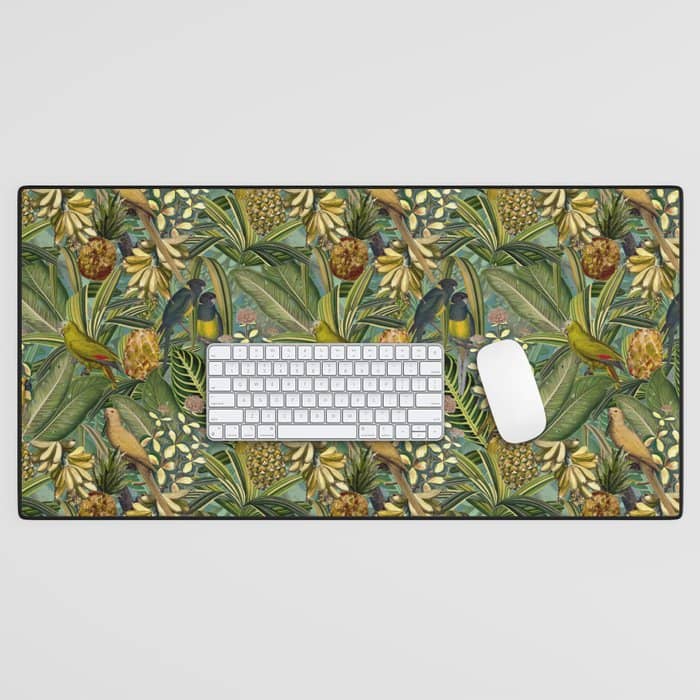 Vintage & Shabby Chic - Green Tropical Bird Flower Garden Desk Mat