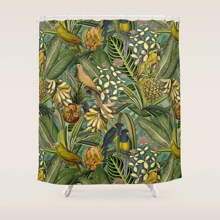Vintage & Shabby Chic - Green Tropical Bird Flower Garden Shower Curtain