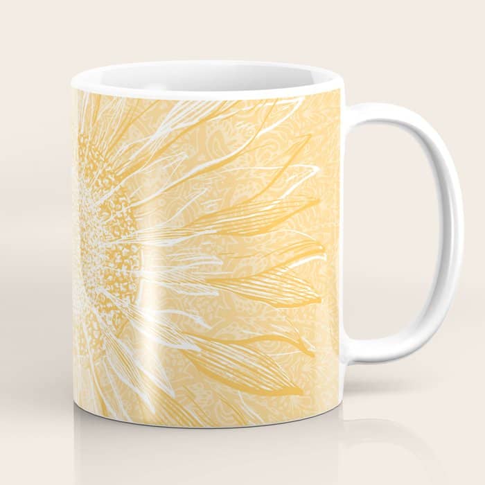 Mandala, Sunflower Prints, Yellow Coffee Mug