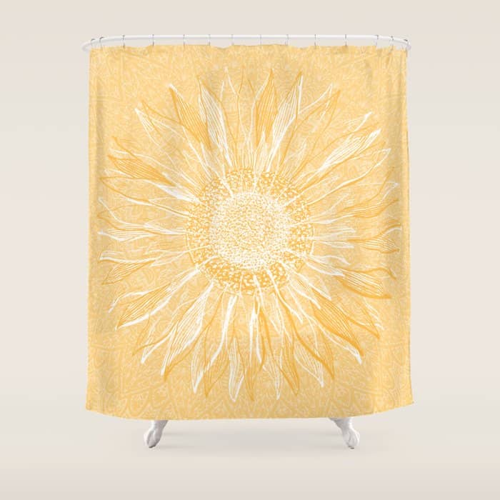 Mandala, Sunflower Prints, Yellow Shower Curtain