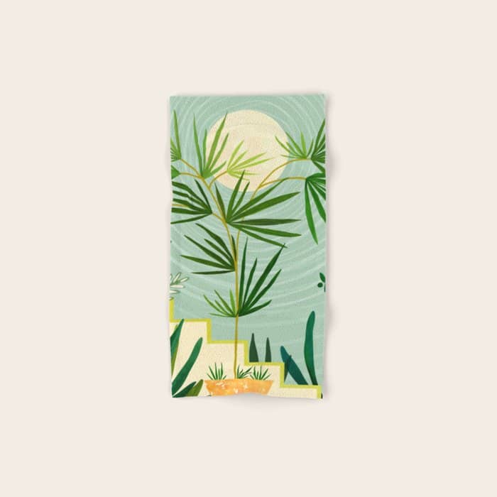 Midnight Moon Green Garden Scene Bath Towel