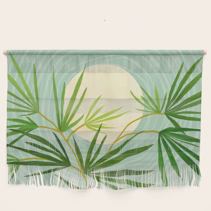 Midnight Moon Green Garden Scene Wall Hanging