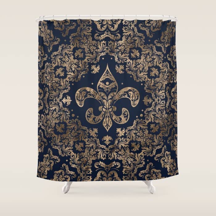 Luxury Fleur-De-Lis Ornament - Gold And Dark Blue Shower Curtain