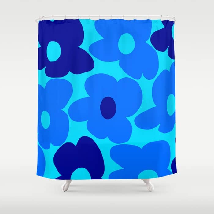 Blue Retro Flowers Pastel Blue Background #Decor #Homestorie #Buyart Shower Curtain