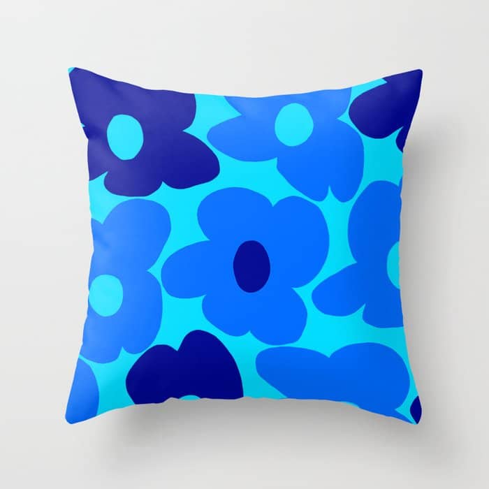 Blue Retro Flowers Pastel Blue Background #Decor #Homestorie #Buyart Throw Pillow