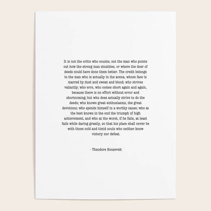 Man In The Arena Theodore Roosevelt Poster