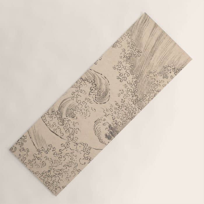 Wave By Katsushika Hokusai 1760-1849 Japanese Woodblock Allover Pattern Black And Tan Ink Drawing Yoga Mat