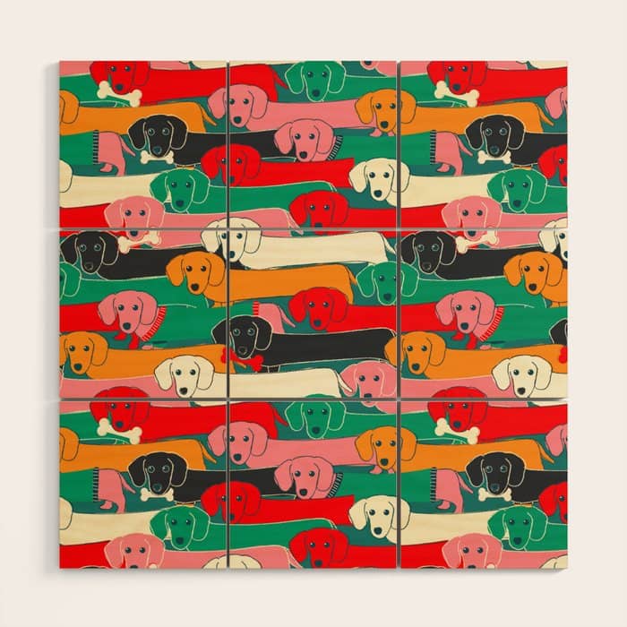 Dachshund Pattern- Happy Dogs Wood Wall Art