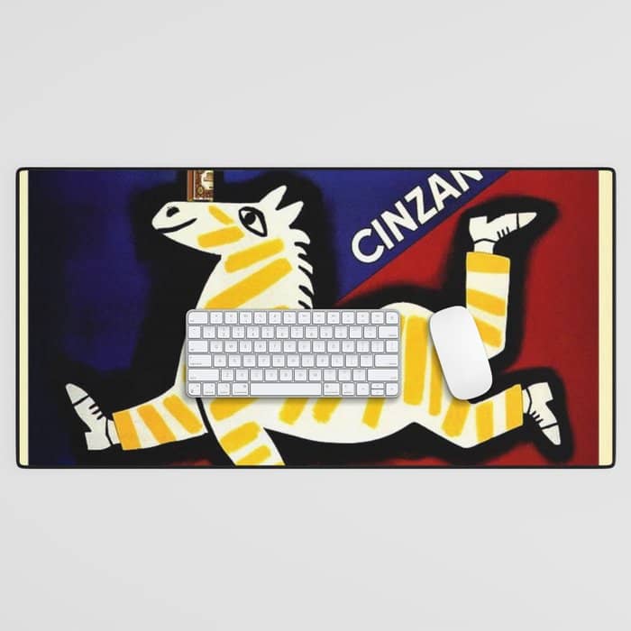 Vintage Cinzano Italian Yellow Zebra Advertisement Wall Art Desk Mat