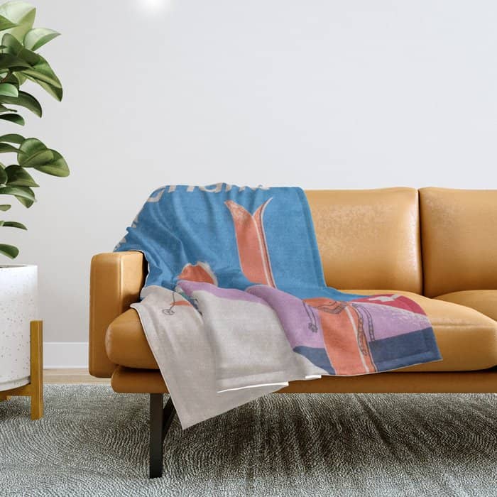 Switzerland Retro Vintage Ski Poster Throw Blanket