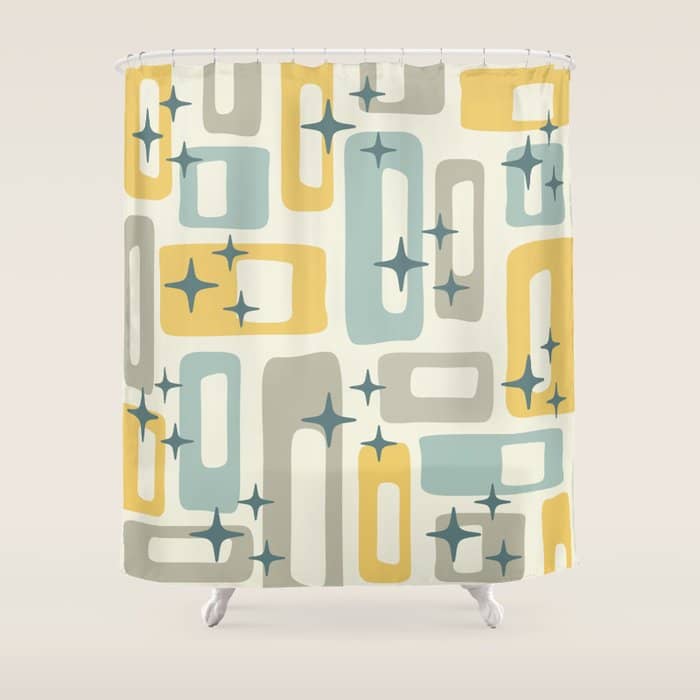 Mid Century Modern Abstract 132 Winter Yellow Gray And Blue Shower Curtain