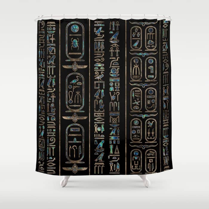 Egyptian Hieroglyphs Pattern Gold Abalone Shower Curtain