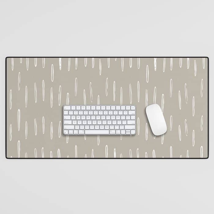 Boho Prints, Raindrops, Beige, Minimalism, Abstract Art Desk Mat