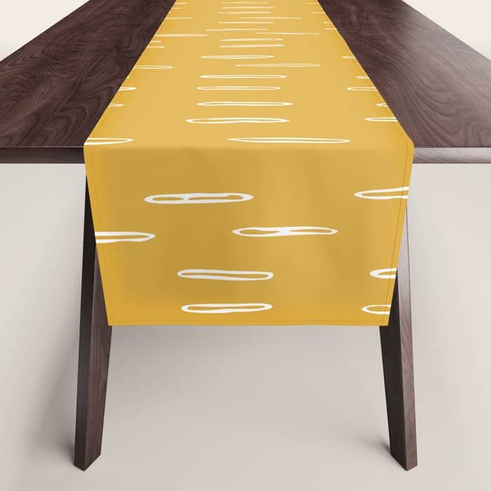 Raindrop Abstract Boho Pattern, Yellow Table Runner