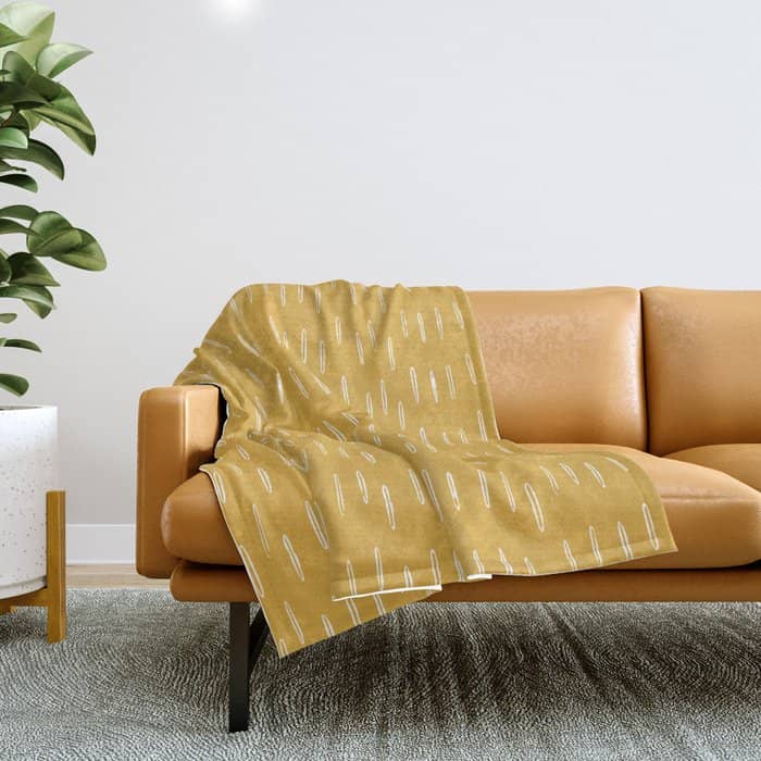 Raindrop Abstract Boho Pattern, Yellow Throw Blanket