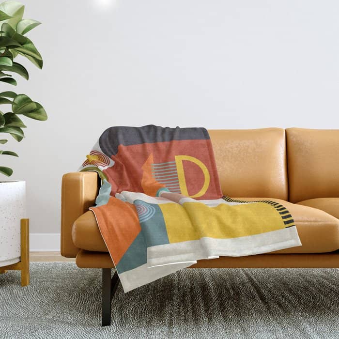 Mid Century Geometric Face Throw Blanket