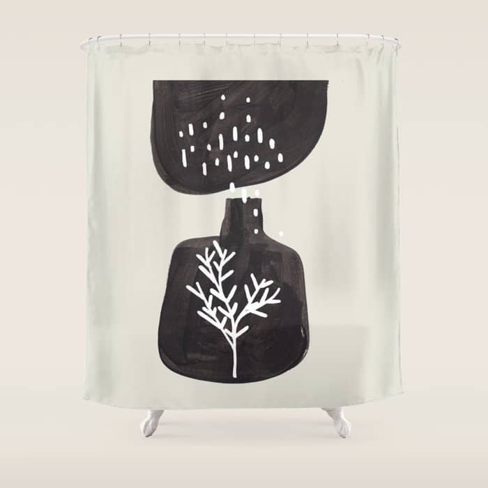 Mid Century Minimalist Black Ink Tribal Vase Abstract Vase Shapes Floral Plant Shower Curtain
