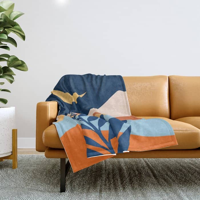 Moon And Night Bloomer Mountain Landscape Throw Blanket