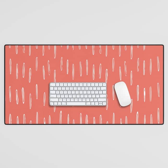 Boho, Raindrop, Mudcloth, Coral Desk Mat
