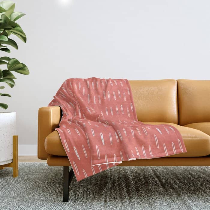 Boho, Raindrop, Mudcloth, Coral Throw Blanket