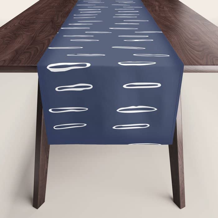 Boho Prints, Raindrops, Indigo Blue, Minimalism, Abstract Art Table Runner