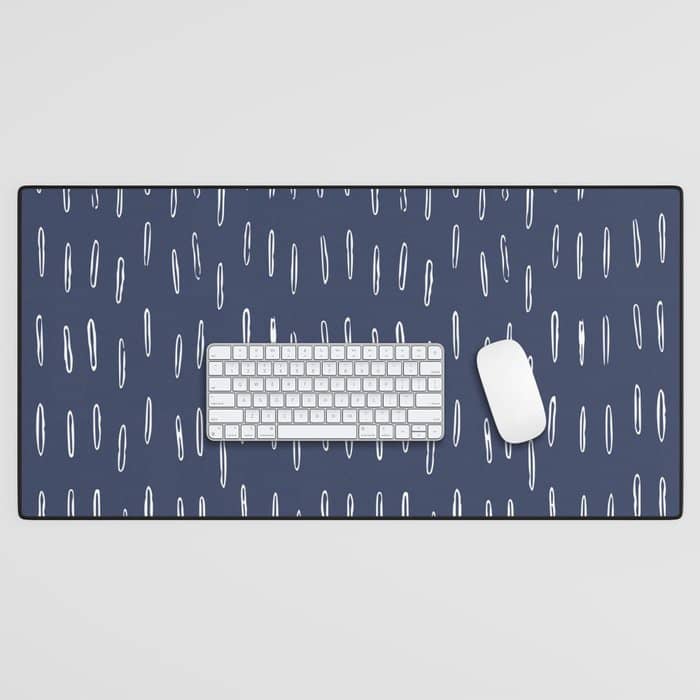 Boho Prints, Raindrops, Indigo Blue, Minimalism, Abstract Art Desk Mat