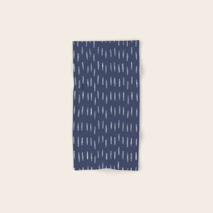 Boho Prints, Raindrops, Indigo Blue, Minimalism, Abstract Art Bath Towel