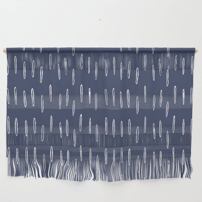 Boho Prints, Raindrops, Indigo Blue, Minimalism, Abstract Art Wall Hanging