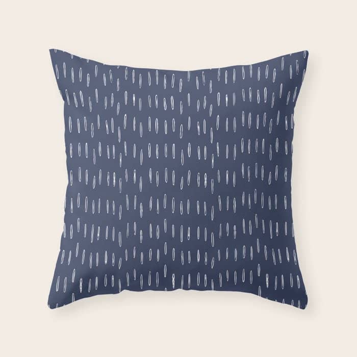 Boho Prints, Raindrops, Indigo Blue, Minimalism, Abstract Art Throw Pillow