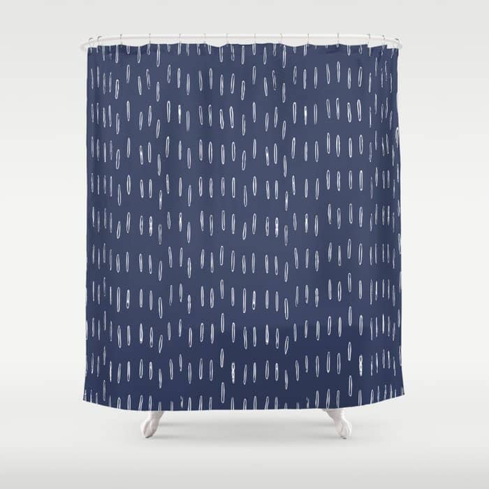 Boho Prints, Raindrops, Indigo Blue, Minimalism, Abstract Art Shower Curtain