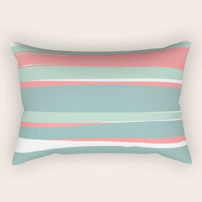 Festive, Abstract, Colorful Stripes, Coral And Teal Green Rectangular Pillow