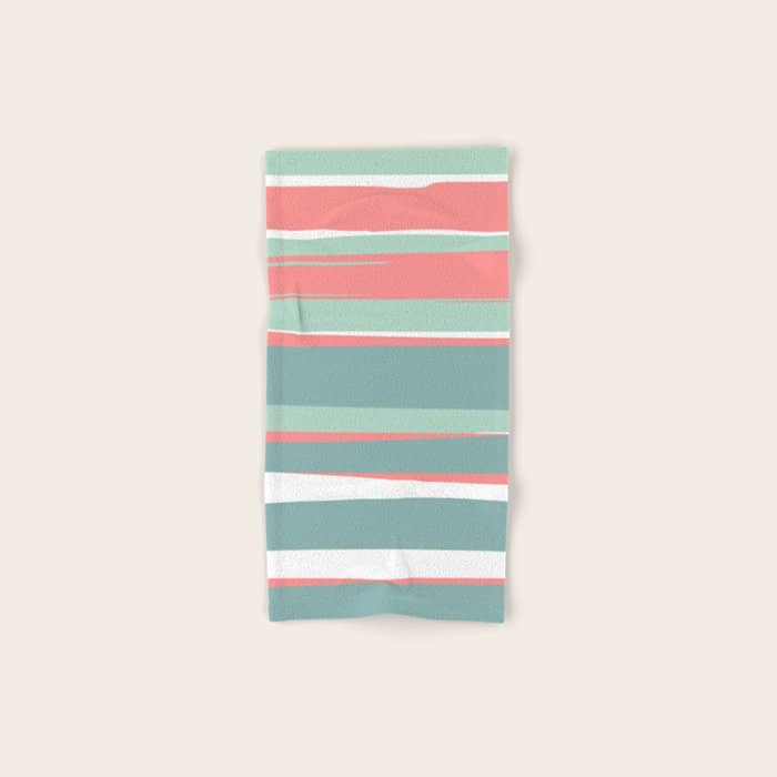 Festive, Abstract, Colorful Stripes, Coral And Teal Green Bath Towel