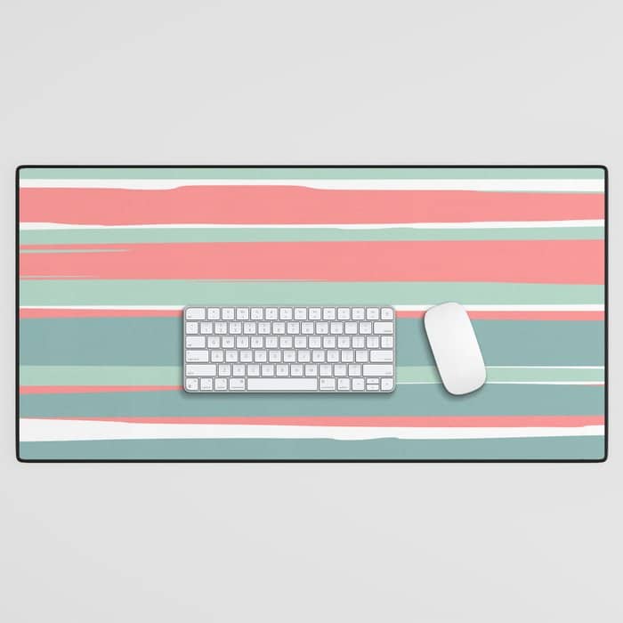 Festive, Abstract, Colorful Stripes, Coral And Teal Green Desk Mat