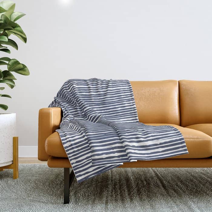Abstract Stripes Pattern, Indigo, Navy Blue Throw Blanket