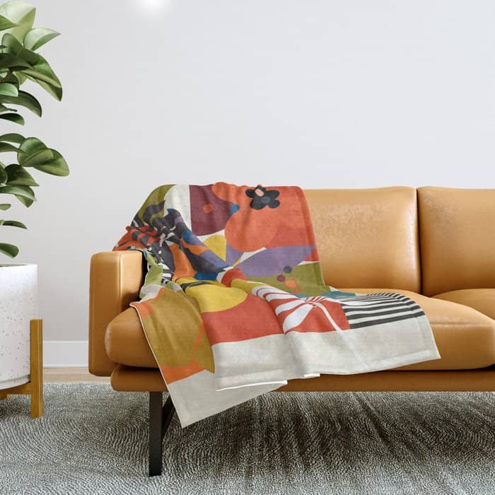 Mid Century Minimal Floral Throw Blanket