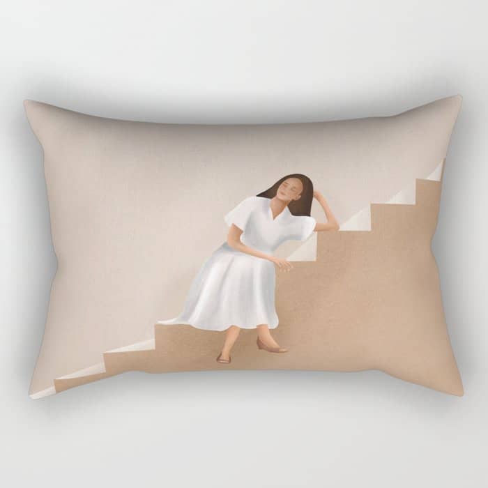 Girl Thinking On A Stairway Rectangular Pillow